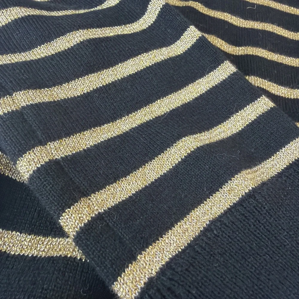 Lauren Ralph Lauren black gold metallic striped ribbed turtleneck S